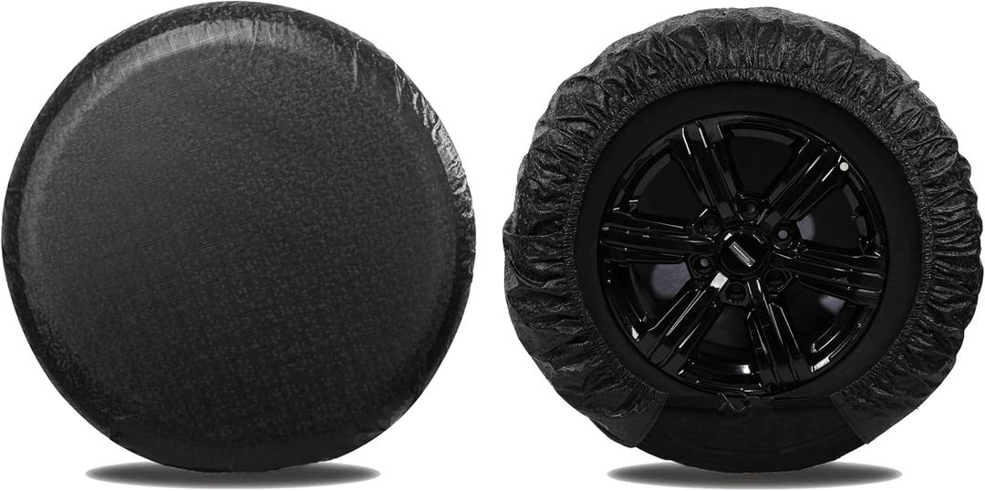 MOONET Tire Covers for RV Wheel (2 Pack Black), Oxford Waterproof UV Sun Protectors for Motorhome Boat Trailer Camper Van SUV,D81cm x H28cm for Diameter 30"-32"