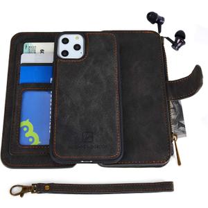 MODOS LOGICOS Case iPhone 11 Pro Max, [Detachable Wallet Folio][2 in 1][Zipper Cash Storage][Up to 14 Card Slots 1 Photo Window] PU Leather Purse with Removable Inner Magnetic TPU Case - Black