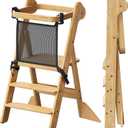 COSYLAND Foldable Kids Step Stool - iF Design Award Standing Tower with Safety Net & 2 Large Side Support Legs - Adjustable Height Toddler Ladder for Kitchen Counter/Bathroom Sink -(Natural)-Foldi, 18.11"D x 17.32"W x 35.43"H