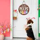 Easter Door Decorations Bunny Decor - Hello Peeps Rabbit Wall Sign - Wooden Welcome Door Hanger Wreath for Easter Decorations for the Home Party Supplies
