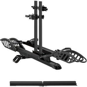 E-Bike Rack with Ramp, Hitch 2 Bike Rack, 200 lbs Capacity Electric Bike Carrier, Foldable Platform Mount for Cars, Trucks, SUVs, Minivans, Up to 5-Inch Fat Tire for 2'' Receiver (EZ-FOLD 2-EBIKE RACK WITH RAMP)