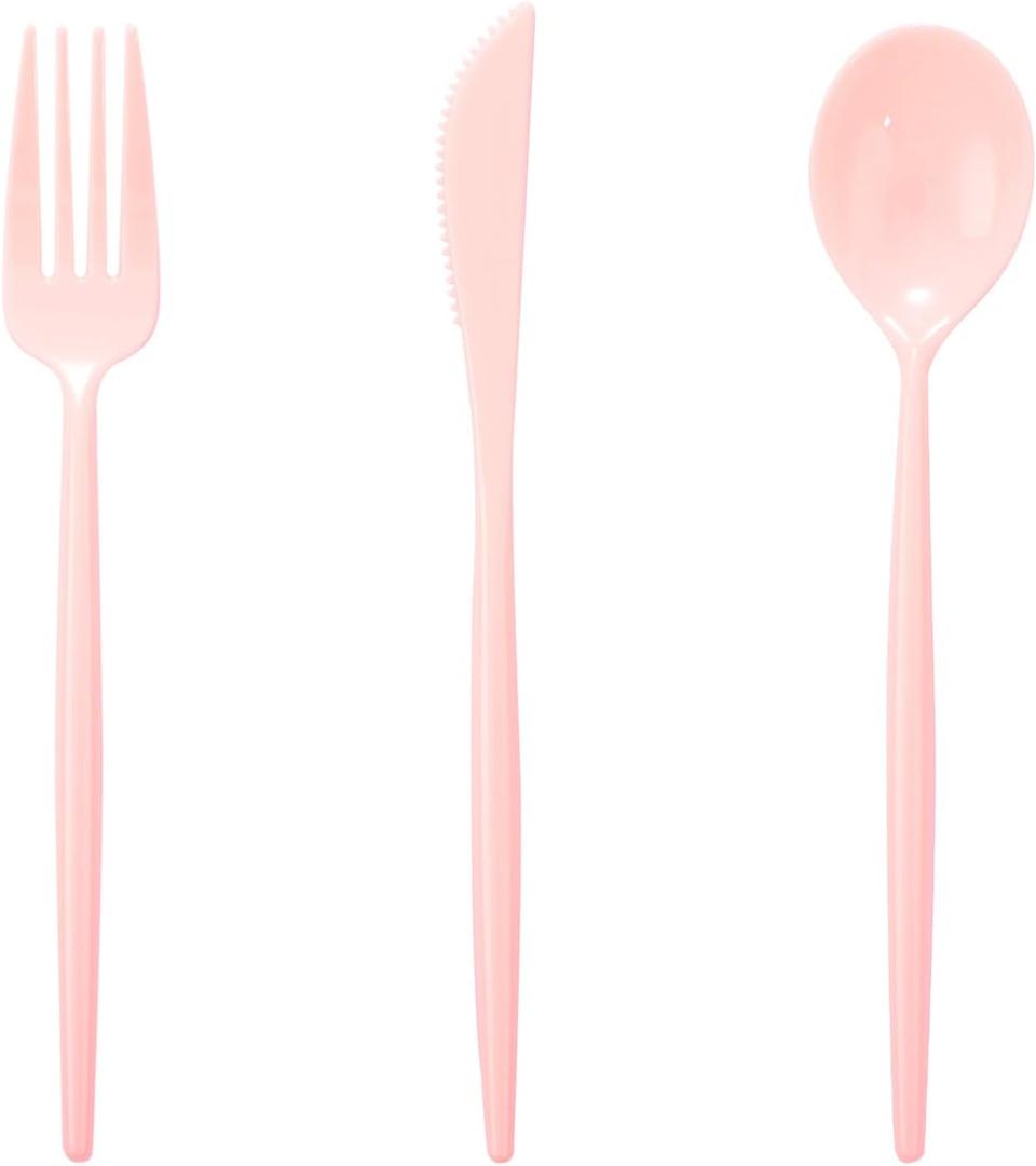 Supernal 180pcs Pink Plastic Silverware Plastic Silverware Heavy Duty Pink Party Plastic Cutlery Pink Plastic Forks Include 60 Pink Forks,60 Pink Knvies,60 Pink Spoons for Wedding,Party or Daily Using (180 pcs Pink Plastic Silverware)