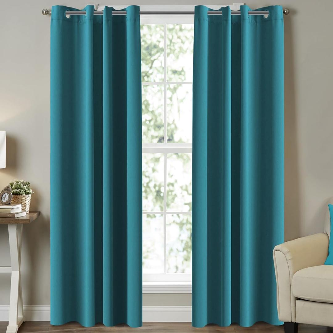 Turquoize Teal Curtains Blackout Curtains for Bedroom Themal Insulated Curtains for Living Room Grommet Top Window Treatment Panels Nursery & Infant Care Panels Drapes,2 Panel, 52" W x 108" L, Teal (52"W x 108"L (Pack of 2))