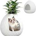 Plant Litter Box Egg-Shaped, Hidden Cat Litter Box Enclosure - Secret Small Litter Box Furniture with Two Interchangeable Top, for Living Room Corner, Ivory White, 20"×20"×19.6"