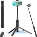 57" Automatic Phone Tripod, Extendable Selfie Stick for iPhone, Portable Cell Phone Stand Mount Holder with Remote Control for Selfie Stick TIK Tok Travel Vlog Live Broadcast Video Recording Black (WS-22001-10 Pro)