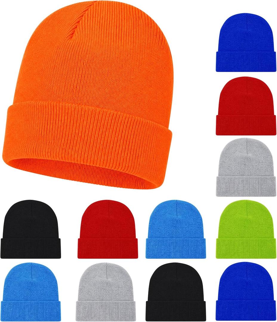 Kids Winter Beanies, 12 Pack Warm Cold Weather Hats Boys Girls Children