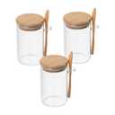 3 Pcs Glass Containers with Bamboo Lids and 2 Spoons - 10 oz Glass Jars with Wooden Lids Hold Coffee, Tea, Candy, Herbs
