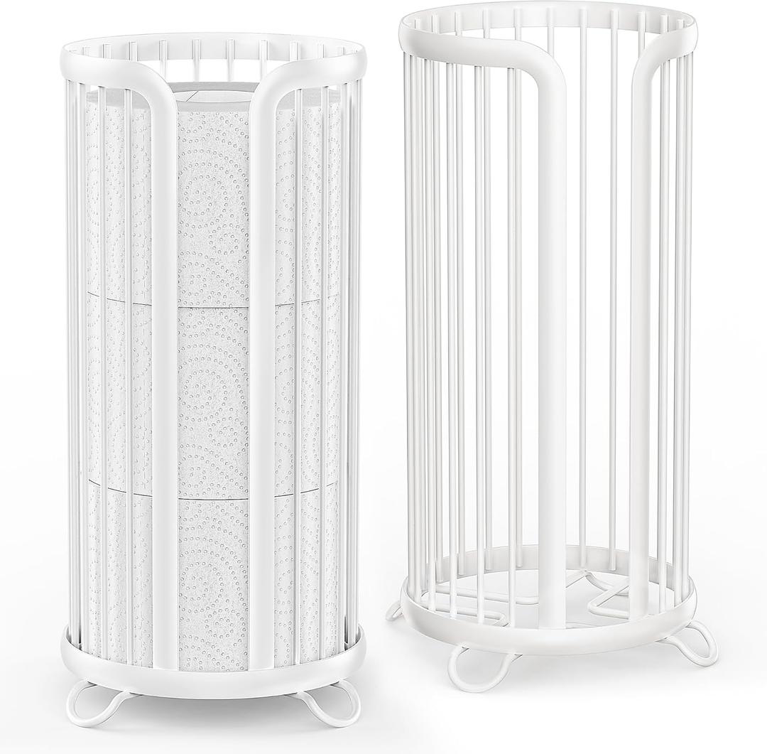 Toilet Paper Holder Stand, Freestanding Toilet Tissue Organizer, Minimalistic Storage Solution, Reserve Mega Rolls,Modern -2PACK White