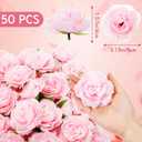 Thiccywoov 50 Pcs Artificial Flowers, 3.2 Inches Silk Rose Head Flowers Fake No Stem for Wedding Bridal Bouquet Home Floral Decor DIY Centerpieces Arrangements Party Tables Decoration(Light Pink)