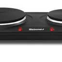 Elite Gourmet EDB-302BF Countertop Double Cast Iron Burner, 1500 Watts Electric Hot Plate, Temperature Controls, Power Indicator Lights, Easy to Clean, Black