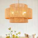 Fenluter 24'' Boho Rattan Chandelier Hand Woven Chandelier Light Fixture, 24" 3-Layer