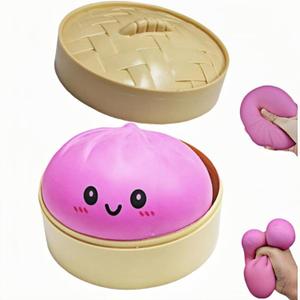 Dumpling Squishies, Glitter Dumpling, Glitter Dumplings Squishy with Box, Dumplings Sensory Squeeze Toy for Stress Relief Stretchy Desk Toys (Pink)