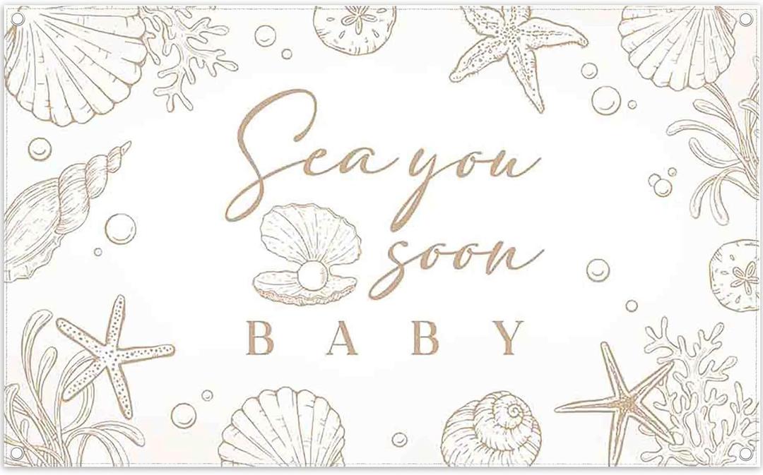 72x43inch Sea You Soon Backdrop Ocean Under the Sea Shell Starfish Photography Background Baby Shower Gender Reveal Party Decorations Photo Banner Props