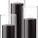 Shihanee Set of 3 Pillar Candles and 3 Glass Cylinder Candle Vases Holders Clear Pillar Jars for Wedding Centerpieces(2.6'' X 4.7'', 5.9'', 7.9'',Black)