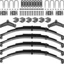 Youxmoto 4 Leaf Springs 1750 lb for 3500lb Tandem Trailer Axle Suspension; U-Bolt & Hanger Kit; 2 Pairs of Trailer Leaf Spring Double Eye, 25-1/4" L, 1-3/4" Width, 9/16 Eye I.D (2 Bushings)