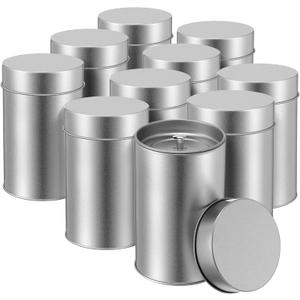 Zopeal 10 Pack Tea Tin Canister with Airtight Double Lids 12 oz Can Box Canister for Loose Leaf Tea Storage Bag Container Portable Small Kitchen for Coffee Sugar Pantry Camping, Silver