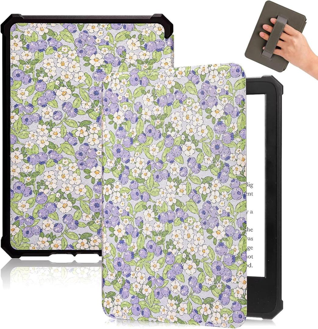 Fancity Case Compatible with 7" All-New Kindle Paperwhite (12th Generation, 2024) & Kindle Colorsoft Signature Edition, PU Leather Soft TPU Cover with Hand Strap Smart Sleep/Wake, Blueberry