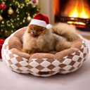 Large Cat Beds for Indoor Cat, Donut Dog Beds for Small Dog, Round Plush Puppy Bed for Kitten, Brown (M23"x 23''x 8'')