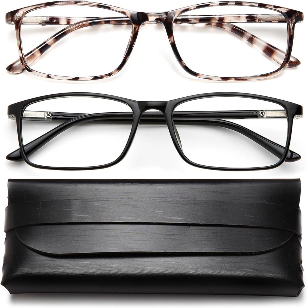 Reading Glasses for Men and Women, Blue Light Blocking Readers, Classic Rectangular Computer Glasses (Tortoise/Matte Black), Magnification Strength: 1.5 x