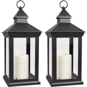 2 x 2-Pack 14" Candle Lanterns Outdoor Waterproof Decorative Flickering Lights with Timer - Cool White Decorative Indoor LED Lanterns Battery Operated
