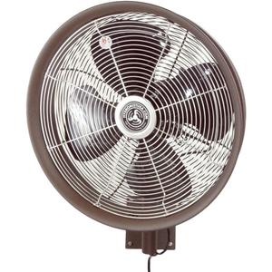 HydroMist Oscillating Wall Mounted Outdoor-Rated Fan, 3- Speed Control on Motor, Alum Fan Blade, Mounting Bracket and Black Cover, Residential/Commercial Use, 24, Dark Brown