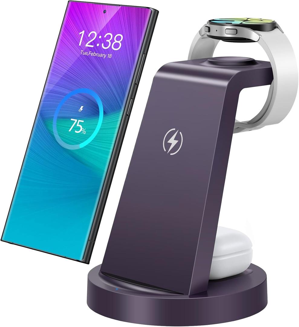 Wireless Charger for Samsung: 3 in 1 Wireless Charging Station for Samsung Galaxy Watch 8 7 6 5 4 3 Pro Classic Galaxy Buds - Purple