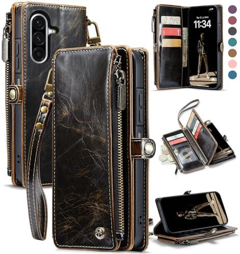 Defencase for Samsung Galaxy A17 5G Case Wallet with RFID Blocking Card Holder for Women and Men, PU Leather Magnetic Snap Flip Zipper Strap Wallet Phone Case for Galaxy A17 5G 6.7", Coffee