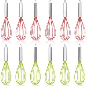 6 Sets 10 Inch Christmas Whisks Gifts DIY Fillable Christmas Tree Ornaments Xmas Colored Silicone Whisks for Cooking Heat Resistant Egg Beaters with Card Rope Bag for Candy Holder