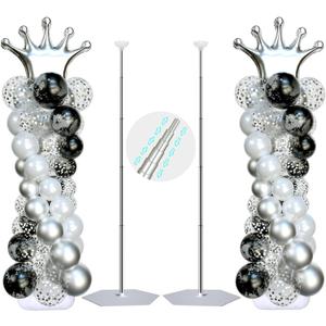SINBEE Balloon Arch Stand, Balloon Arch Kit of 2, 7 Feet Height Adjustable Metal Balloon Column Stand for Party Decorations Wedding Birthday, Graduation Party Decoration, Baby Shower, Silver (Silver 2pcs)