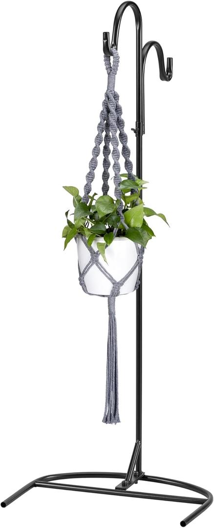 Navaris Shepherds Hooks for Outdoor - Hanging Bird Feeder Plant Pot Stand Pole for Garden - Adjustable Hooks for Hummingbird Feeders and Plants (Black - U-Shaped)