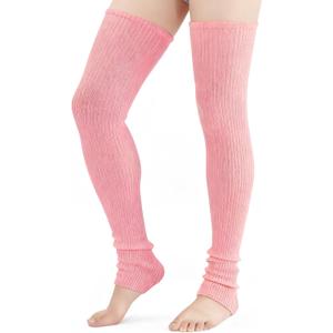 Stretchy Knit Thigh High Leg Warmers, Winter Knitted over the Knee Socks, Thick Footless Socks For Women (Pink)