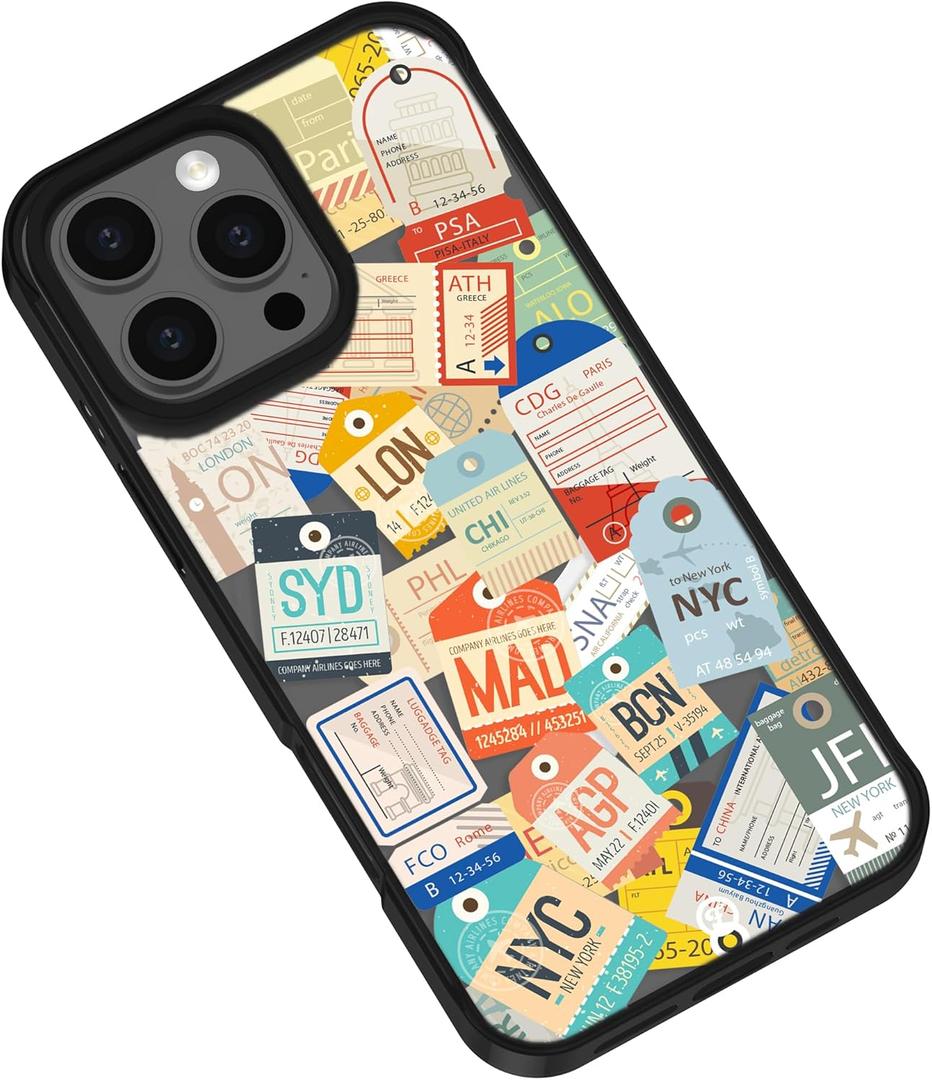 Compatible for iPhone 14 Pro Case with Magsafe,Cute Chic Boarding Pass Stickers Prints - AirTags Label Pattern Clear Shockproof Phone Case Cover-Travel Lover