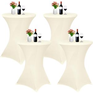 4 Pack Spandex Cocktail Table Covers Beige,32"x43" Stretch Square Corners Tablecloth Fitted High Top Table Stretch Cocktail Round Table Cover for Bar Wedding Cocktail Party Banquet Table(Beige) (4 Pack-32"43")