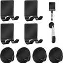 Razor Holder for Shower + Adhesive Wall Hooks, Premium 304 Stainless Steel Shower Razor Holder with Heavy Duty Waterproof Sticky Hooks for Hanging Towels, Coat, hat (4+4 Pack) - Black