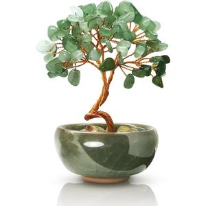 Green Aventurine Crystal Tree,Harmony Office Desk Home Decor,Vitality Gift with Copper Wire in Ceramic Base