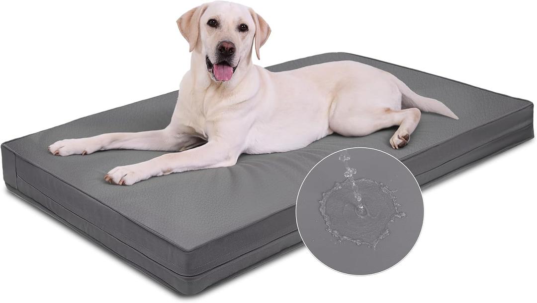 Vonabem Outdoor Waterproof Dog Bed Washable, Jumbo Large Crate Pad 54 inch, XXXL Cooling Wipeable Leather Pet Beds with Removable Cover Reversible, Foam Anti-Slip Kennel Pads, 53"x36" Grey
