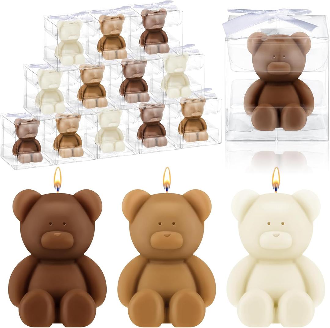 Hoolerry 30 Pcs Baby Shower Favors Bear Candles Favors with Handmade Mini 30 Boxes Bear Shaped Candles Bulk for Baby Shower Boys Girls Wedding Gender Reveal Party Guest(White, Brown)