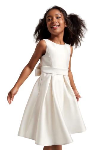Amatesay Princess Silky Satin Dress Toddlers Wedding Flower Girls Dresses for Kids Christmas Ivory Size 10