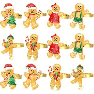 WILLBOND 12 Pieces Christmas Napkin Rings Holders for Christmas Dinners Parties Wedding Adornment Table Decoration Accessories (Adorable Style)