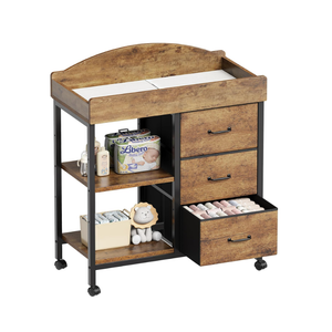 YeTom Changing Table Dresser, Baby Dresser with 3 Fabric Drawers and 2 Shelves, Multi-Functional Baby Changing Table with Pad, Classic Nursery Dresser, Diaper Changing Station, Rustic Brown