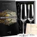 Gold Rim Champagne Gift Glasses | Set of 2 | Crystal Square Toasting Flutes for Bride and Groom, Wedding, Anniversary, Birthday | Elegant Long Stemmed Glassware for Sparkling Wine, Prosecco