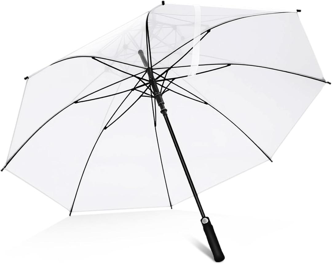 Jexine Extra Large Clear Golf Umbrella 60 Inch Oversized Automatic Open Stick Umbrella Transparent Waterproof for Adult Men Women Outdoor Sport Golf Play Weddings