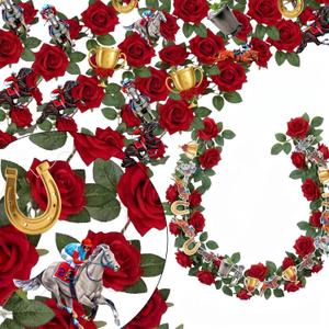 Riceshoot 5 Pack Horse Racing Decorations 32 ft Red Roses Garlands Derby Party Decorations 9.84 ft Horse Racing Banner Artificial Flowers Run for The Roses Garlands Craft Derby Day Party Supplies