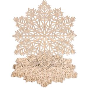 Mosayt Christmas Round Snow Placemats Set of 12Gold Vinyl Metallic Place mats, Washable Easy Clean Non-Slip Heat Resistant Plastics Table Mats for Dinning/Wedding/Party Decoration, 15 Inch