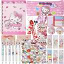 Koiswim Cute Kitty School Supplies Cute Stationery Gift Set, Including Gel Pens Journal Notebook Pencil Cse Stickers Pins Badge Lanyard Sticky Note Bookmark