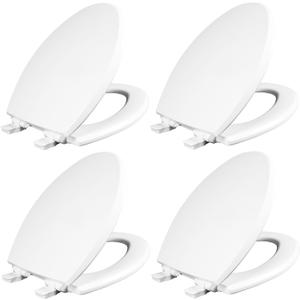 Mayfair Cassel Slow Close Toilet Seat, Easy Clean, Non Slip Premium Wood Seat, Easy Install, Made in USA, Elongated, White, 4-Pack