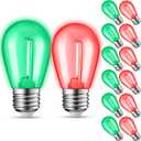12-Pack Red Green String Light Bulbs, Patio String Light Replacement bulbs for Outdoor Indoor, 1W E26 Base S14 LED Colored Light Bulbs for Christmas Halloween,Holiday,Home Decor (6 Red + 6 Green)