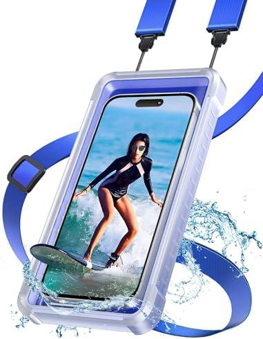 TOPGO Waterproof Phone Case with Crossbody Lanyard for Snorkeling, Diving and Filming [Underwater Screen Touchable & Water Protector] Cell Phone Dry Box Up to 7 inch for iPhone/Galaxy/Pixel- Blue