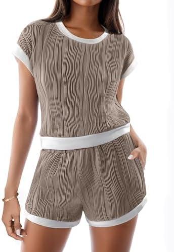 BMJL Womens Two Piece Sets Matching Tracksuits Cap Sleeve Tops High Waisted Summer Lounge Sets Vacation Outfits L