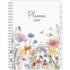 3 x 2026 Planner, Weekly  Monthly Planner 2026, Jan 2026  Dec 2026, 6.2" x 8.42", Flexible Cover, 12 Monthly Tabs, Thick Paper, Spiral Wirebound, Inner Pocket, Watercolor Flowers